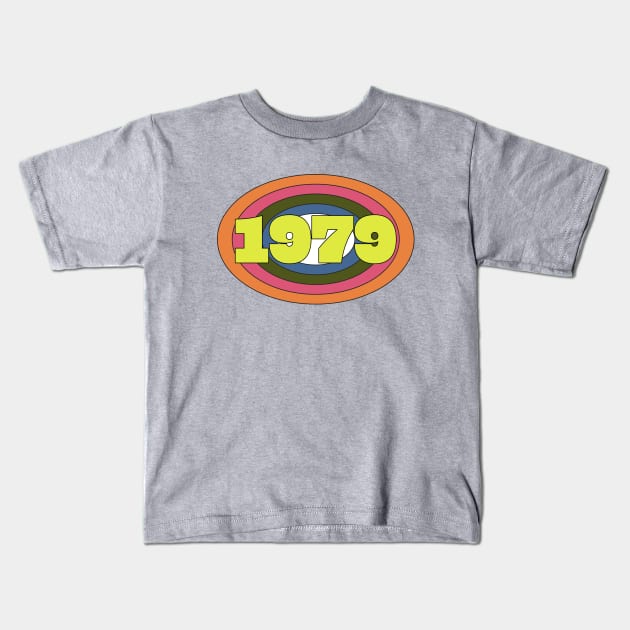 Yellow Year 1979 Rainbow Ellipse Vintage Typography Kids T-Shirt by ellenhenryart